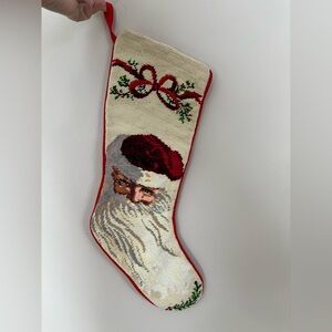 Vintage needlepoint Santa Christmas stocking